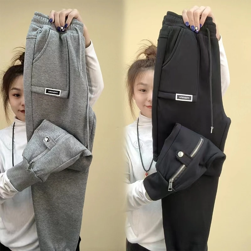 Autumn Winter Women Pants Add Velvet Pants Elastic Waist Zipper Guard Harem Pants Casual Sports Trousers Female Harem Pants - Image 2