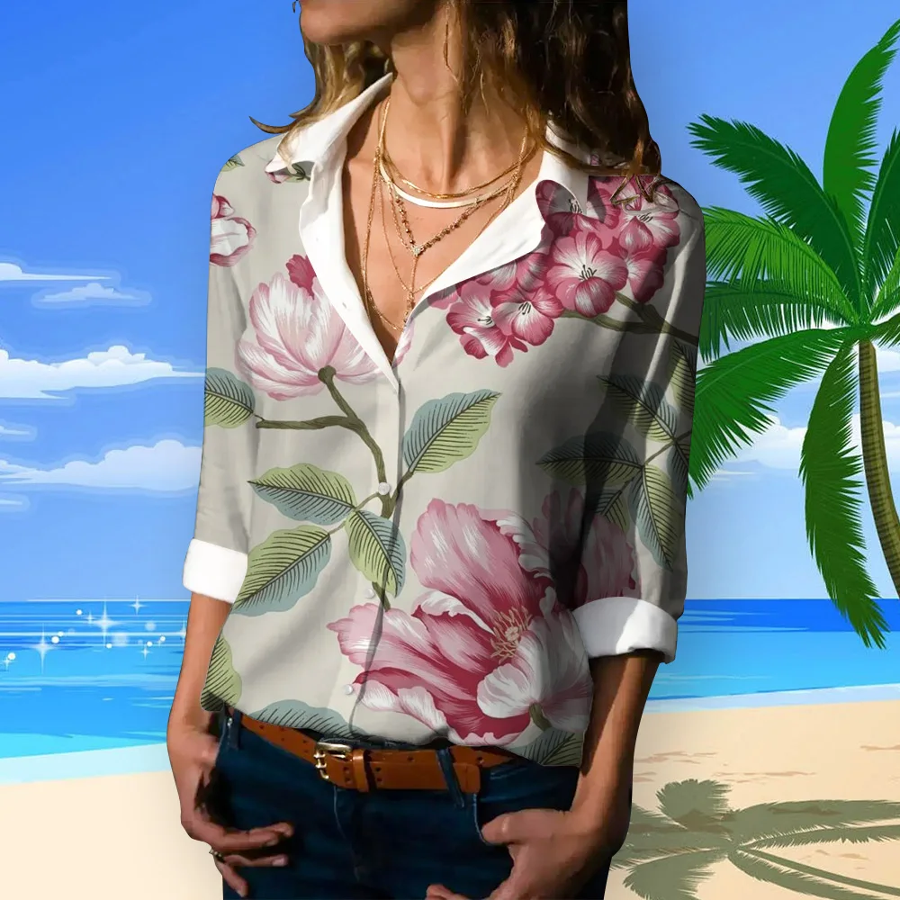 2024 Summer Autumn Floral Shirts Button Long Sleeve Shirts Fashion Basic Shirt Female Clothing Elegant and Youth Woman Blouses - Image 2