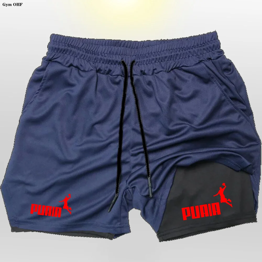 Men's Summer 2-in-1 Double Layer Shorts Gym Fitness Exercise Slow Running Breathable Elastic Compression Men Double Layer Short - Image 5