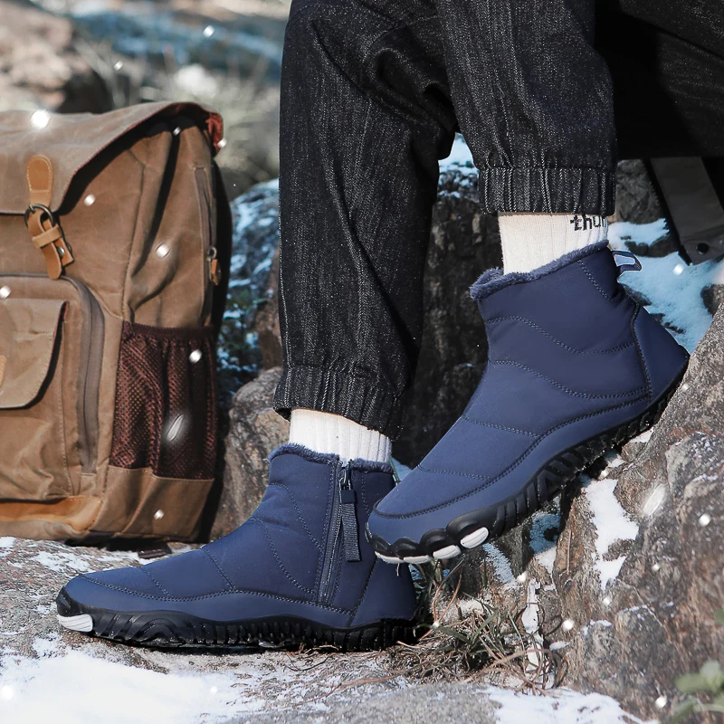 Women's New 2024 Winter Hiking Boots With Solid Zipper Design Dirt Resistant Men's Snow Boots Thick Plush Work Safety Shoes - Image 5