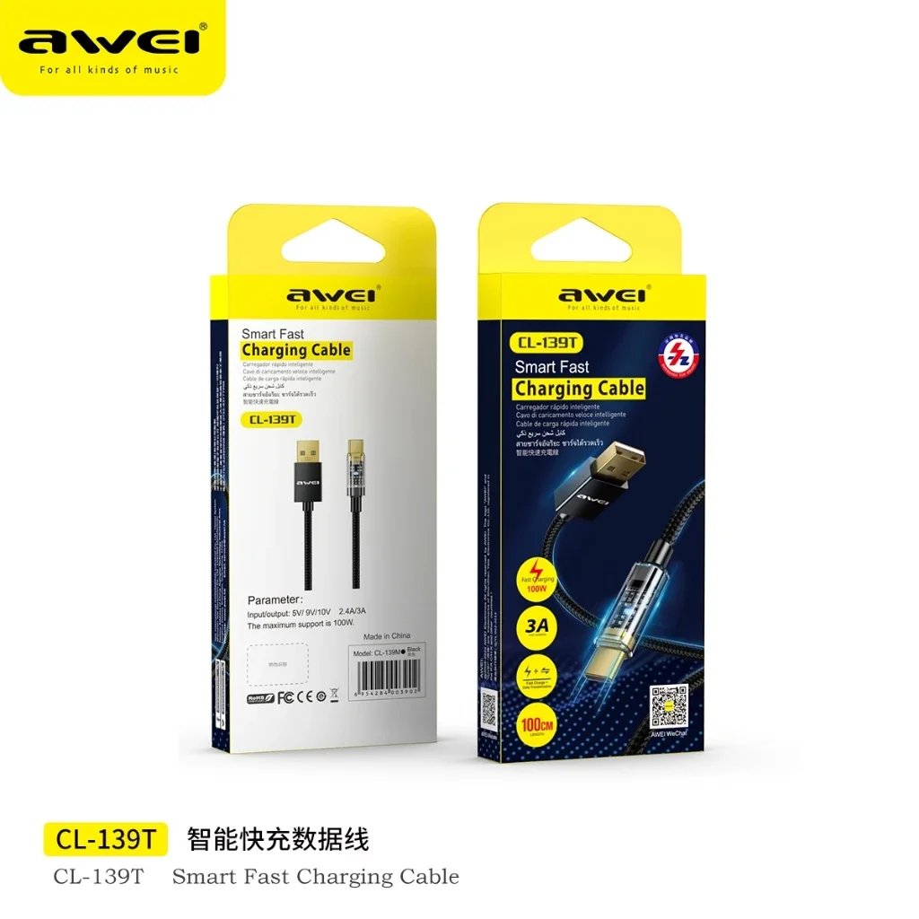 Awei CL-139 100W Super Fast Charging USB Micro Cable Android Micro For Micro USB Fast Charging Cable Nylon Braided Cable - Image 6
