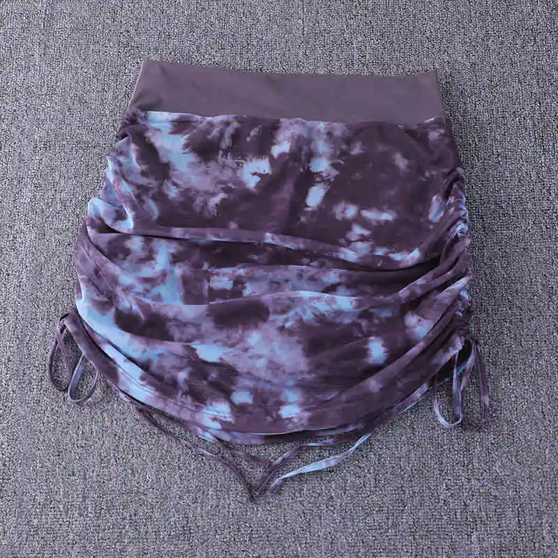 Printed Tie Dyed Mesh Yoga Short Skirt Women Anti Shining Wrap Hip Skirt High Waist Sexy Sports Half Skirt Summer - Image 4