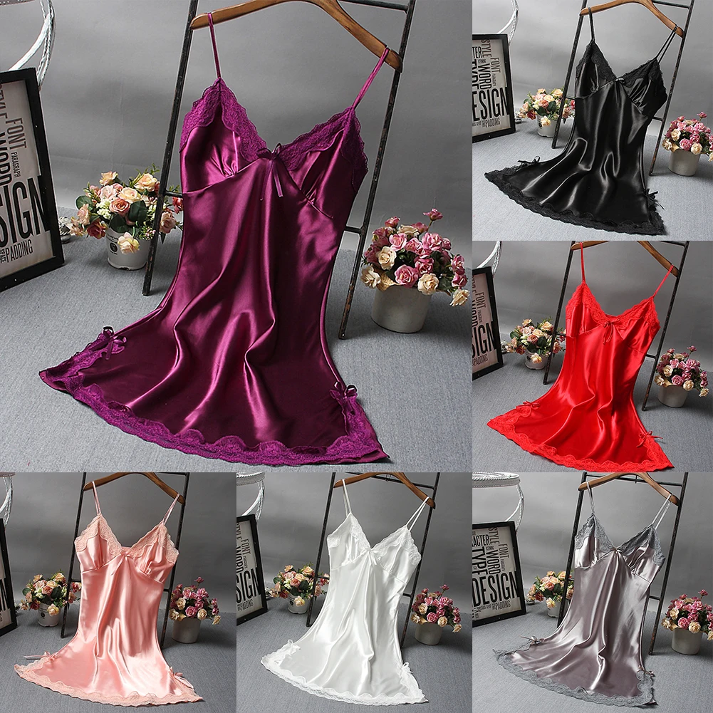 Sexy Women's Satin Soft Nightdress Lace Lingerie Sleepwear Ladies Wrap Night Dress Robe Summer Pajamas Nightgowns Sleep Shirts - Image 6