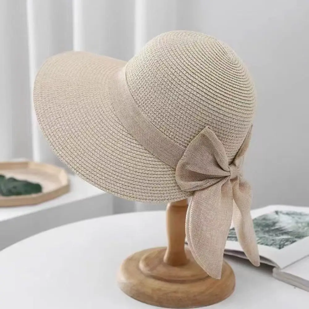 Bowknot Sun Hat Summer Breathable Wide Brim Beach Cap UV Protection Casual Straw Hat for Women - Image 5