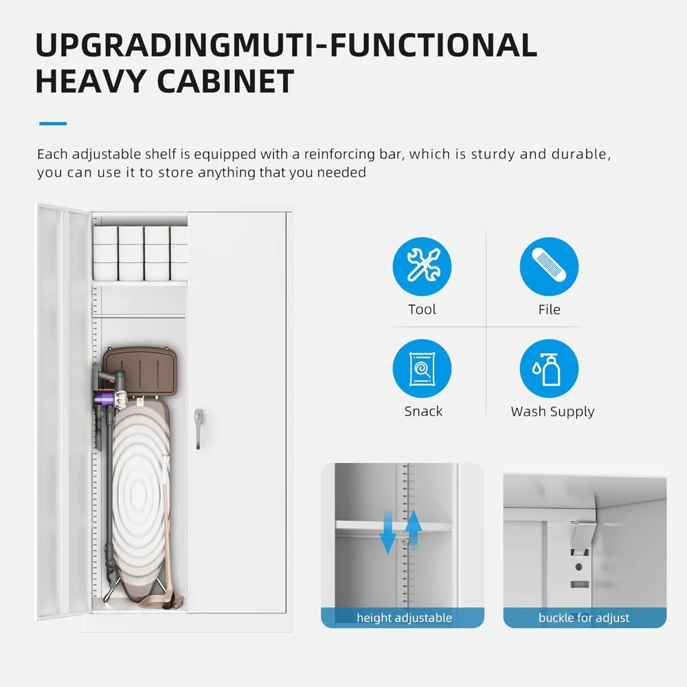 Metal Storage Wardrobe with Lock, White Steel cabinets Locker, 72" X 36" X 18" Metal Cabinet with Adjustable Shelves for Home O - Image 5