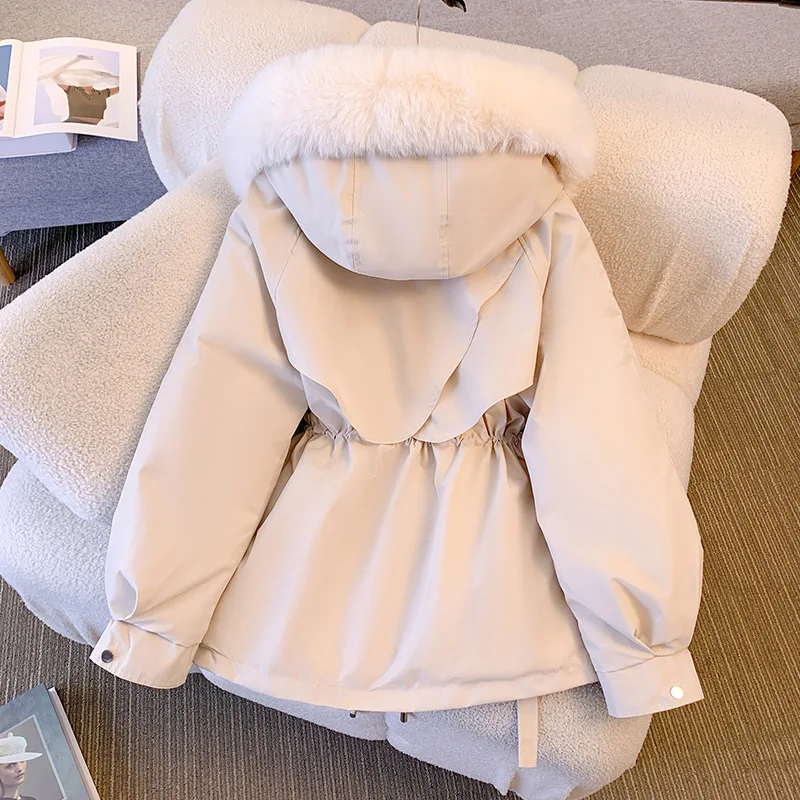 Fleece Lined Hood Down Jacket Winter Coat for Women Warm Drawstring Padded Parkas Korean Casual Streetwear Female Puffer Outwear - Image 5