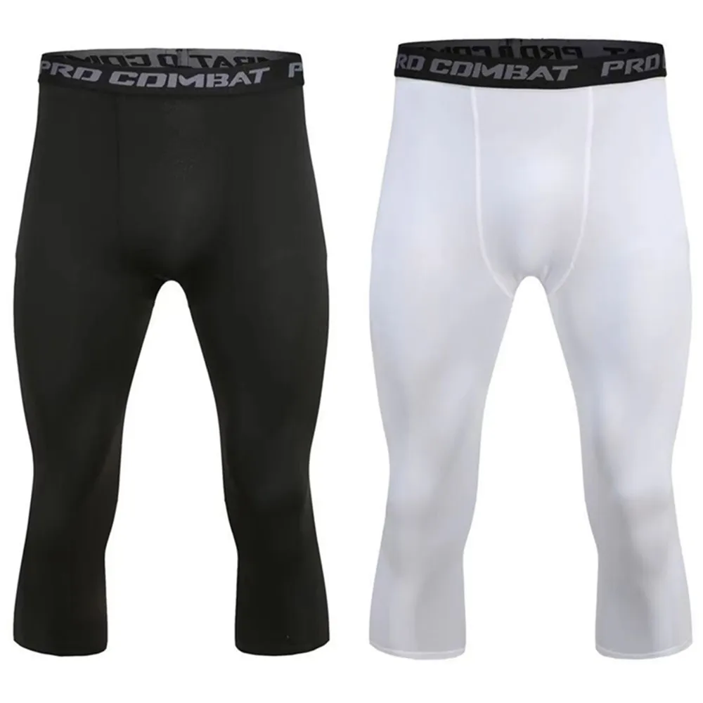 Men Compression Base Layer Running Tight Shorts Sport 3/4 Cropped Pant Leggings Gym Basketball Fitness Exercise Cycling Trousers - Image 5