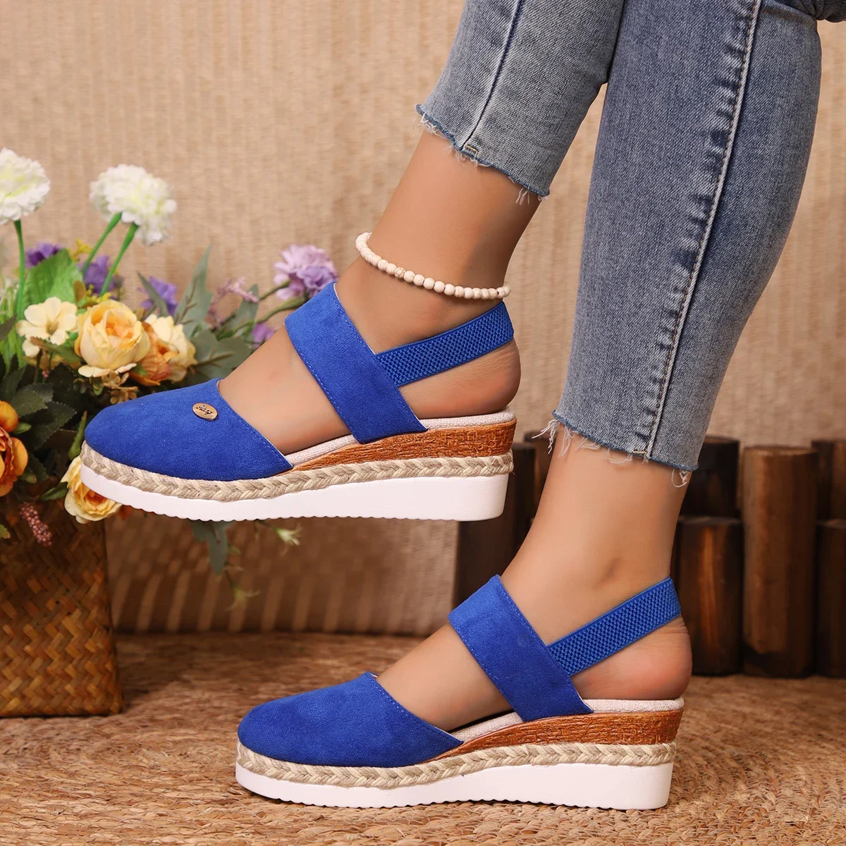 Summer Women Linen Plain 6cm Wedge Sandals Handmade Ladies Casual Comfortable womens shoes - Image 5
