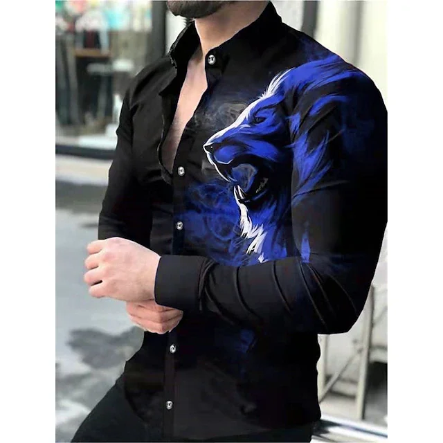 Men's Shirt Graphic Shirt Animal Lion Turndown 3D Print Long Sleeve Button-Down Clothing Apparel Fashion Designer Breathable - Image 4