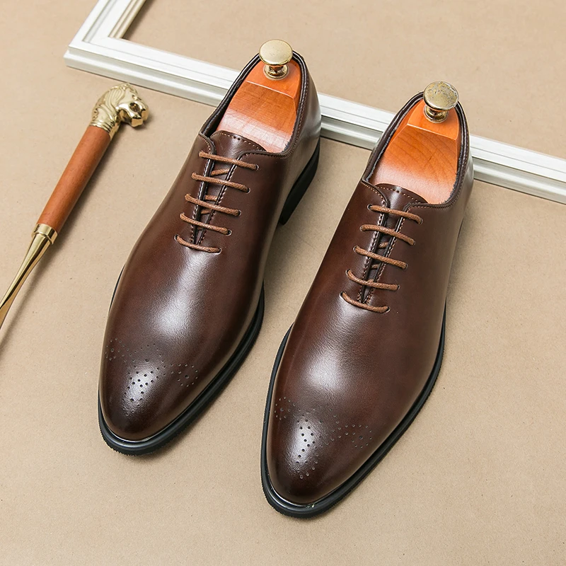 Classic Brand Pointed Banquet Dress Shoes Brown High-end Men's Business Shoes Men's Commuting Daily Casual Shoes Flat Bottomed - Image 4