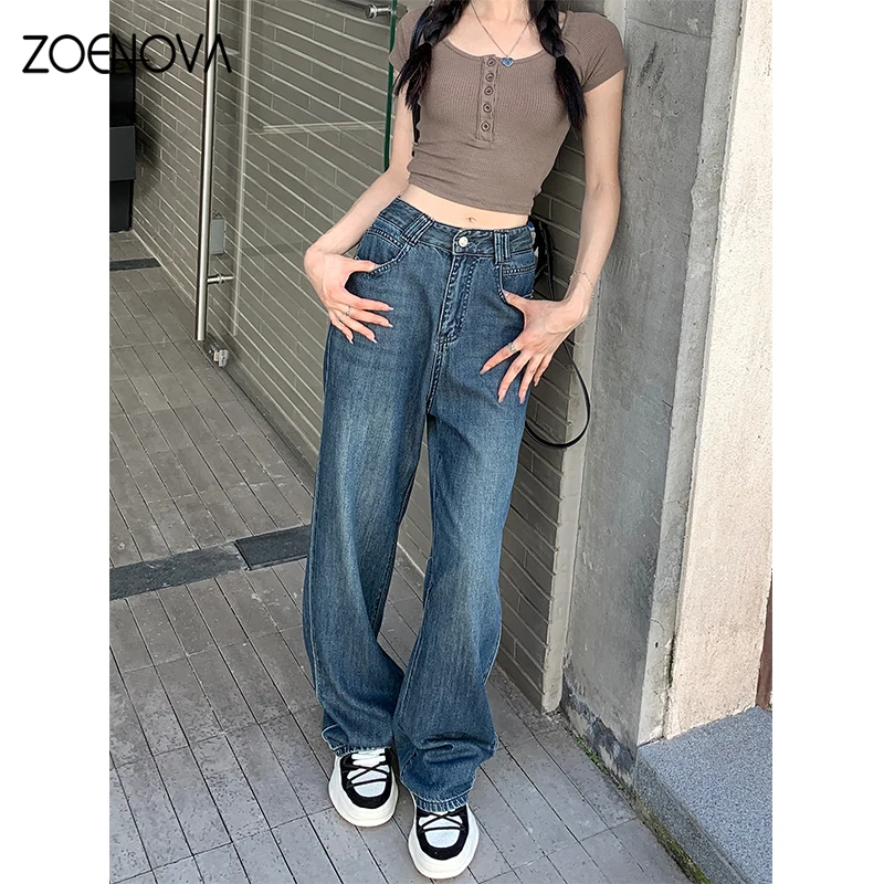 ZOENOVA Maillard 2024 Spring Autumn Fashion Simple Women's Jeans Casual Retro Loose Straight Wide Leg Pants Floor Mopping Jean - Image 5