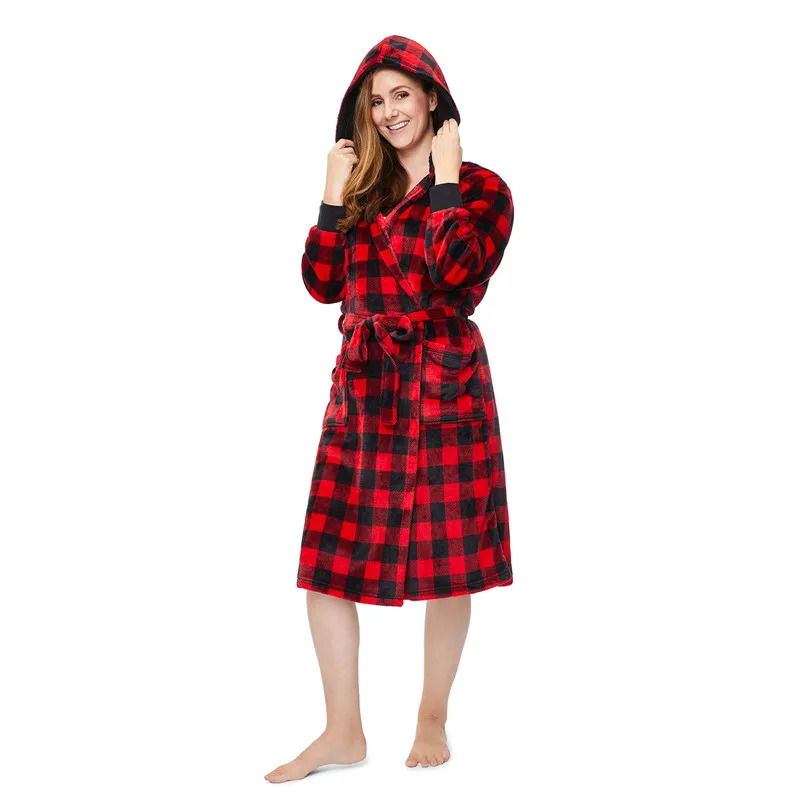 Red Plaid Matching Family Christmas Pajamas Set Long Sleeve Nightgown for Parents and Children Festive Holiday Sleepwear - Image 3