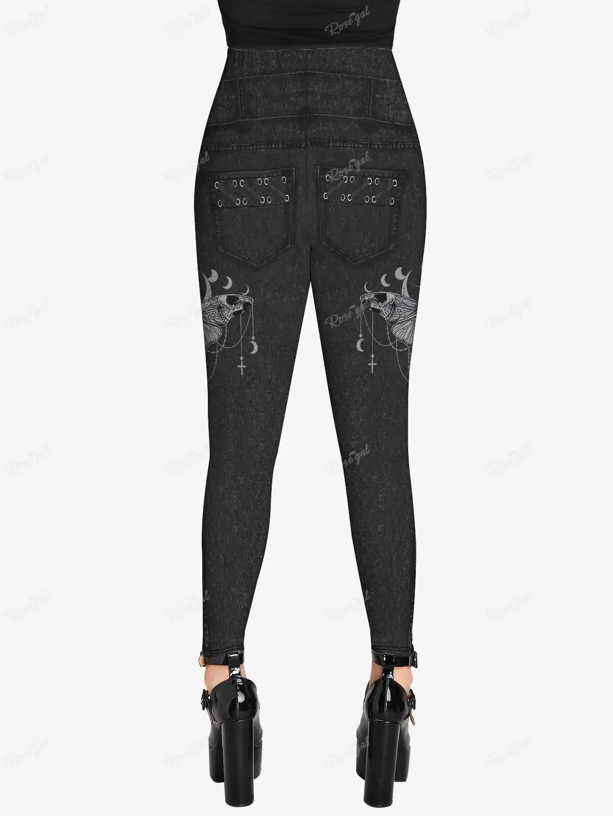 ROSEGAL Plus Size Gothic Leggings 3D Butterfly Jean Lace-up Printed Trousers S-5XL Women Streetwear Tight Pants Mujer - Image 4