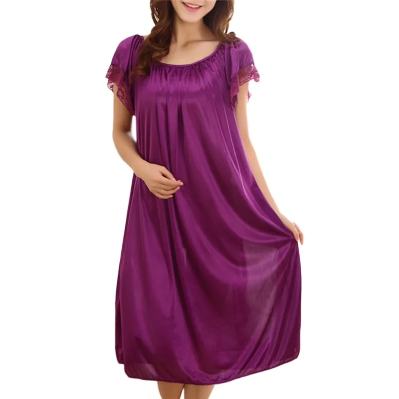 Summer Ice Silk Sleeping SkirtPlus Large Size Long Skirts Light Comfortable Women Sleeping Skirt Short Sleeve Extended Widened - Image 6