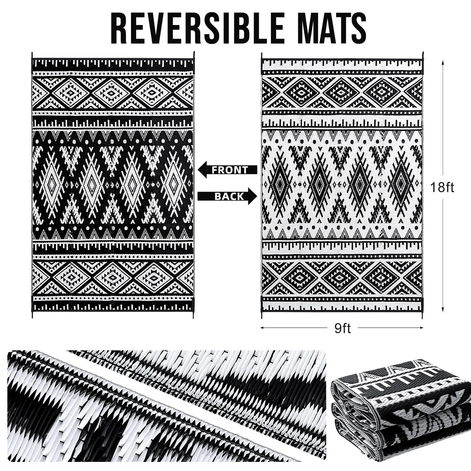 Kitinjoy Outdoor Rugs Waterproof Reversible Outdoor Plastic Straw Rugs Boho PatioIndoor Carpets RV Mat For Family Camp Picnic - Image 6
