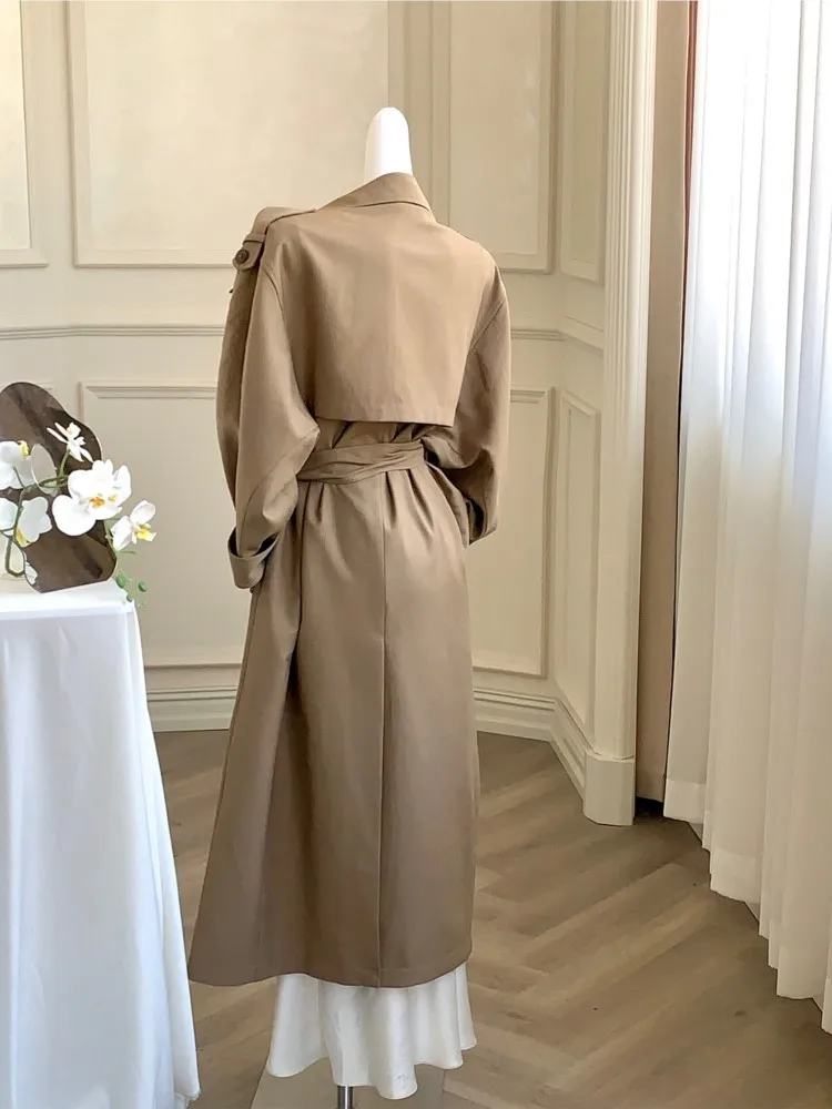 Korea Style Turn-Down Collar Long Trench With Belt Women Solid Fashion Single Breasted Slim Coat Female Elegant Clothes Autumn - Image 5