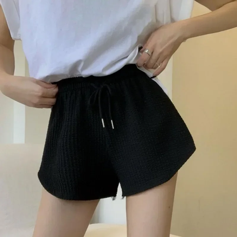 Women Shorts Summer High Elastic Lace Up Drawstring Wide Leg Sweat Short Fitness Running Shorts Loose Casual Large Sports Pants - Image 5