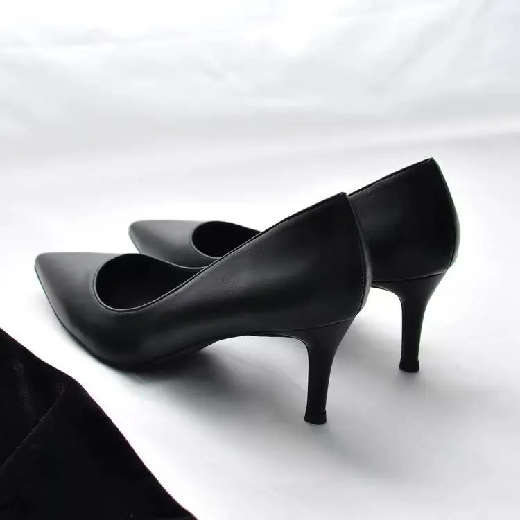 New Soft Leather Black Professional High Heels Female Stiletto All-match Flight Attendant Single Shoes Work Shoes - Image 4