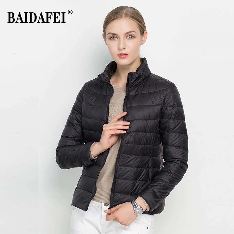 Women Short Puffer Jacket 2023 New Fashion Stand Collar Lightweight Water-Resistant Packable Female Down Parka Casual Coat - Image 4