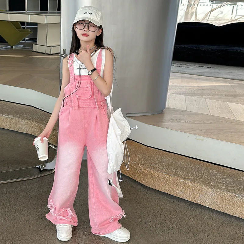 Overalls for Kids Pink Loose Casual Wide Leg Jeans Teenage Girls Jumpsuit Fashion All-match 12 13 14 Years Children Trousers - Image 6