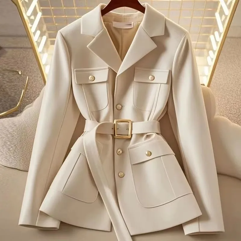 Women Blazer Coat New 2025 Autumn Long Sleeve Casual Single Breasted Elegant Office Waist Ladies Suit Jacket Lady Outerwear Tops - Image 2