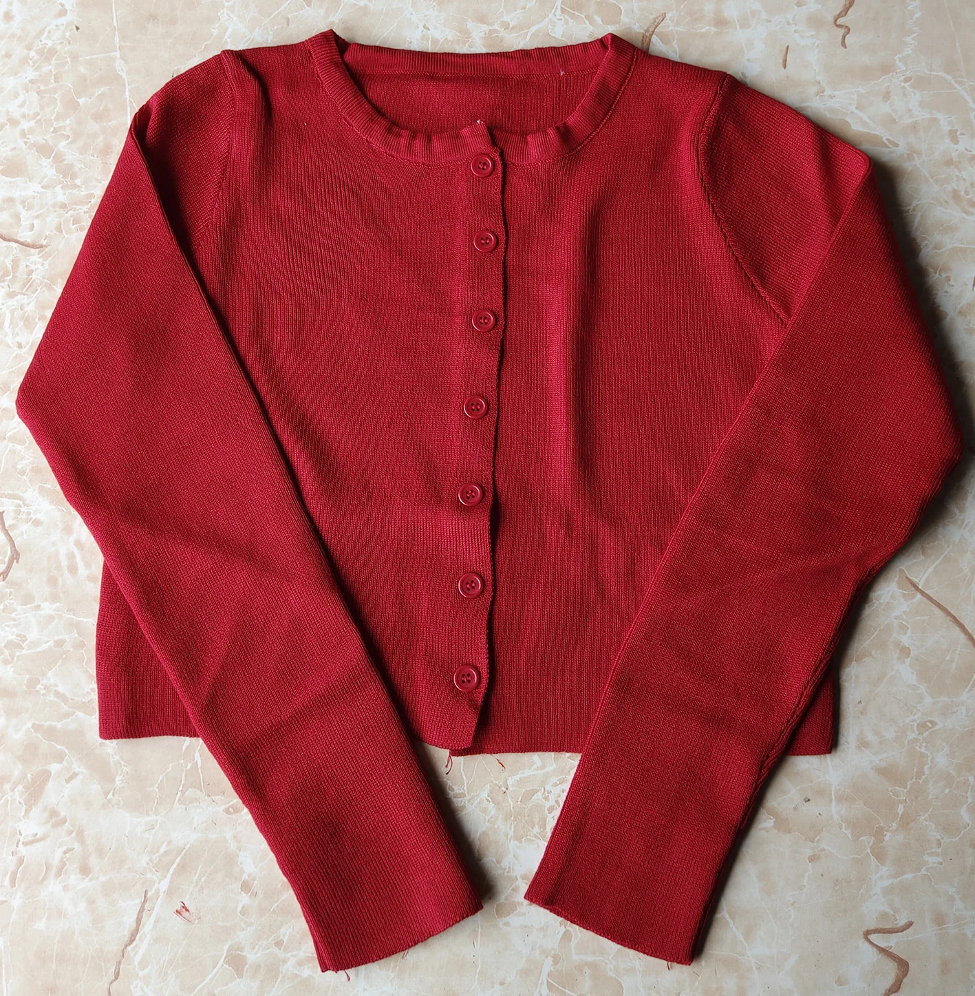 Woman Sweaters Cardigan Red V-neck Knitted Cardigan Women's Spring Slim-Fitting Style Short Jacket - Image 5