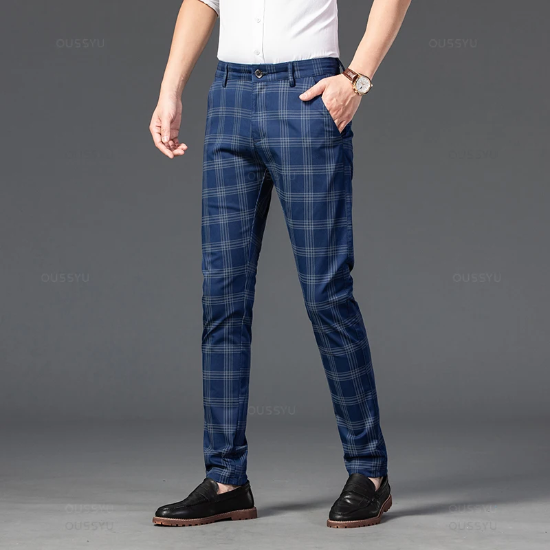 Brand Men's Stripe Plaid Casual Pants Men Four Seasons High Quality Business Trousers Men's Slim Dark gray Straight Pant - Image 4