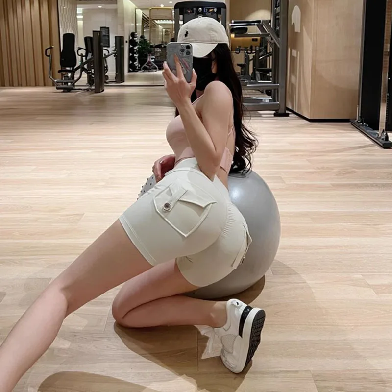 TRY TO BN Women Sport Shorts Pockets Gym Sexy High Waist Workout Push Up Booty Scrunch Biker Shorts Pants Fitness Cycling Tights - Image 3