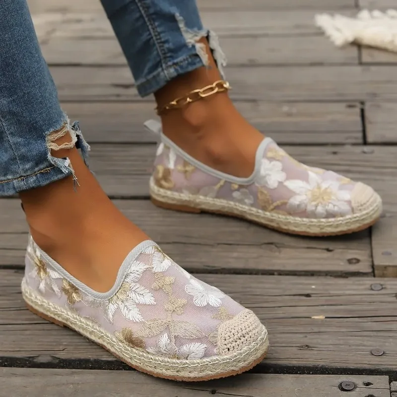 Large Size Single Shoe Women's 2024 Summer New Lace Mesh Hollowed Out Women's Flat Bottomed Fisherman's Shoes flat shoes women - Image 6