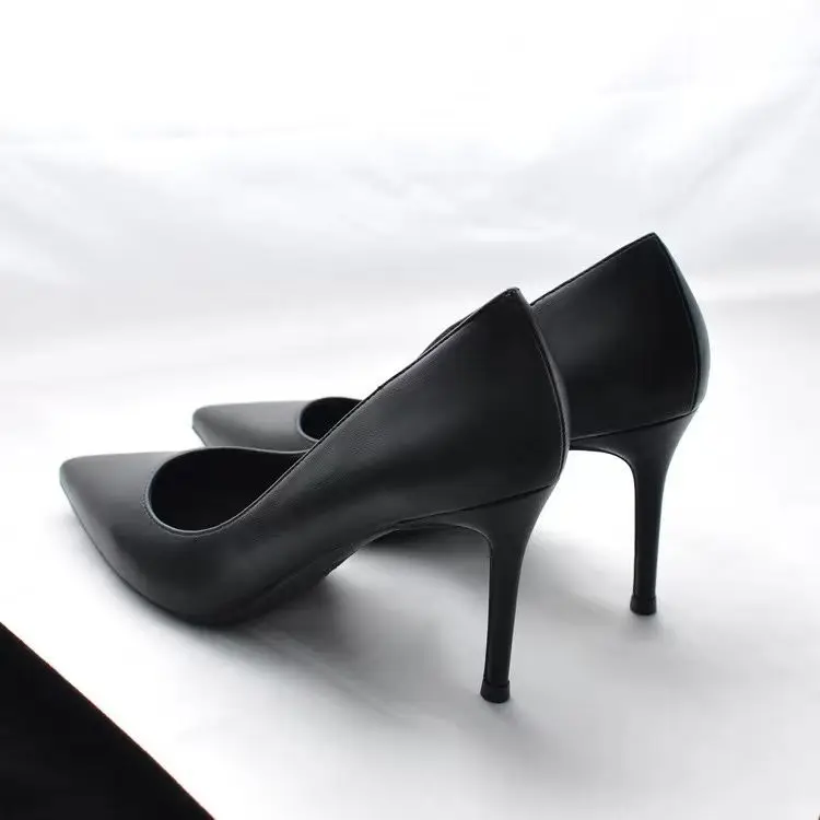 New Soft Leather Black Professional High Heels Female Stiletto All-match Flight Attendant Single Shoes Work Shoes - Image 5
