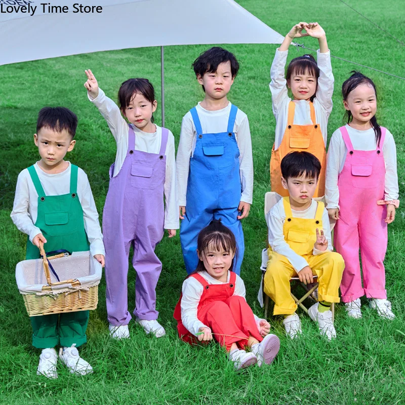 Kids Hip Hop Solid Overalls Girls Dungaree Children Candy Color Jumpsuit Romper Boys Streetwear Colorful Trousers School Uniform - Image 4