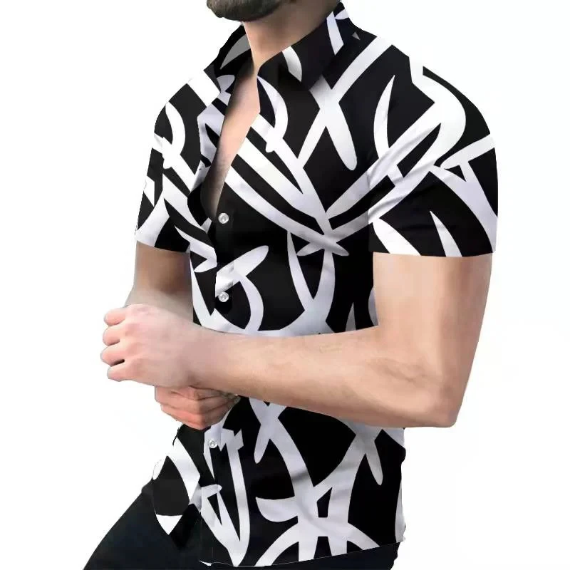2024 New High Quality Hawaiian Simple Print 3D Printing Men's Shirts Fashion Button Short Sleeve Flip Collar Street Clothing - Image 2