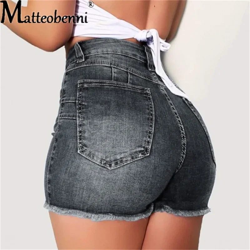 Large Size Sexy Ripped Denim Shorts Girl 2024 New High Waist Skinny Hips Stretch Leg Length Tight Tight Stretch Hips Jeans Women - Image 3