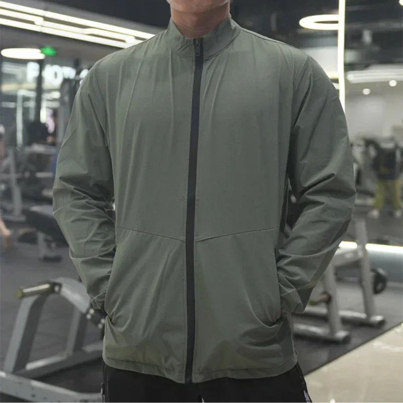 New Men Fitness Running Jacket Spring and Autumn Gym Outerwear Loose Casual Jogging Outdoor Stand-up Collar Tracksuit Sportswear - Image 3