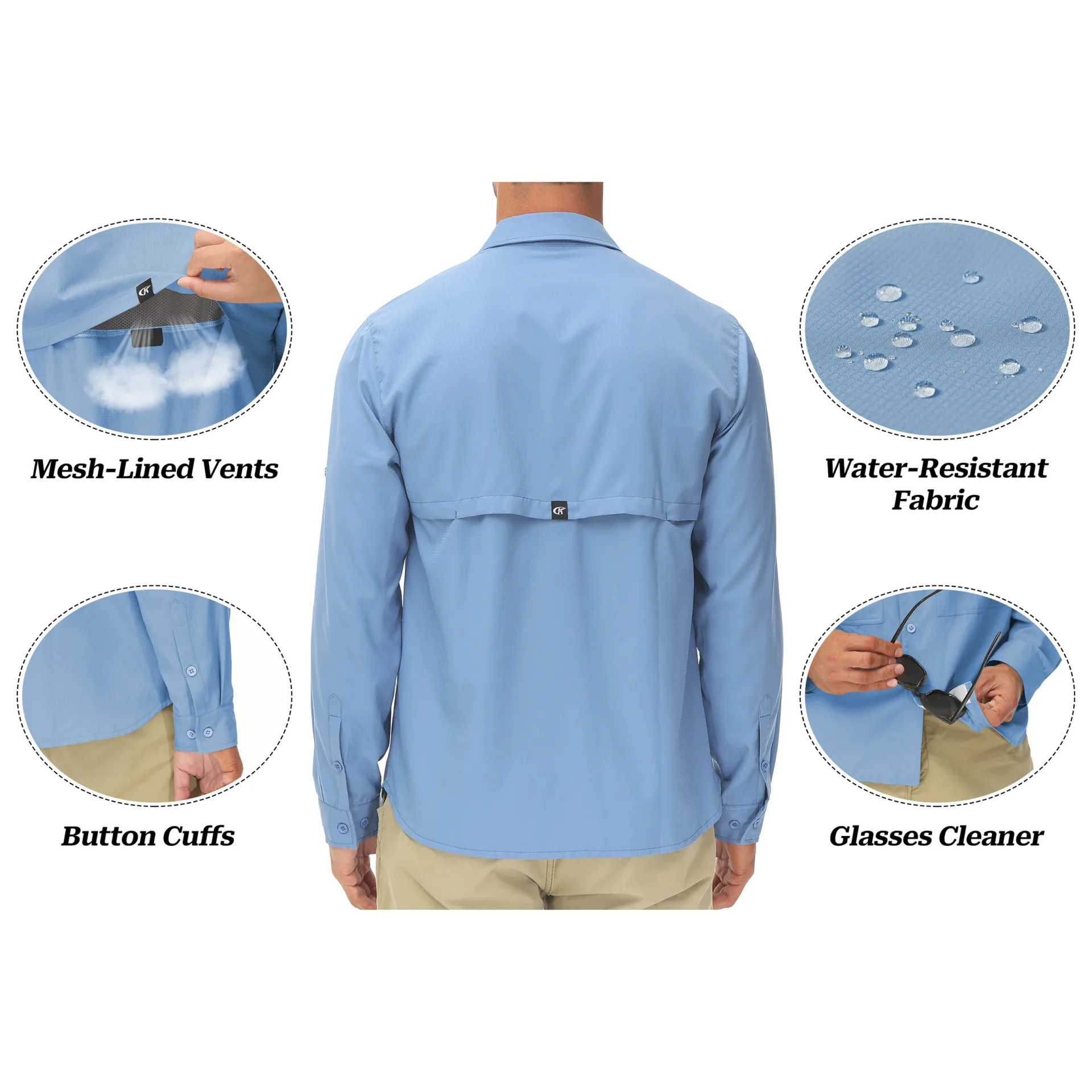 Men's UPF 50+ Long Sleeve Fishing Shirts Sun Protection Breathable Hiking Work Shirt Casual Button Down Shirt with Zipper Pocket - Image 4