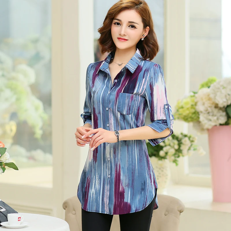 Women Striped Printed Long Sleeve Shirts 2023 New Ladies Loose X-Long Style Casual Shirt Tops Women Clothes Factory Wholesale - Image 2