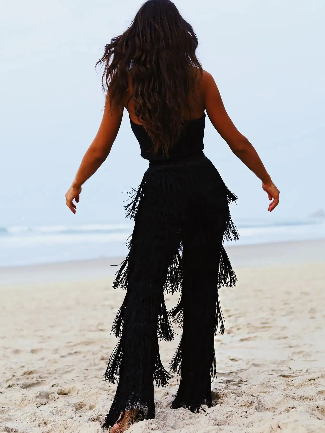 2024 Sexy New In Women Fringed Trousers Multi-layer Solid Color Dance Trousers Tassels Party Pants Female Clothes Plus Size - Image 5