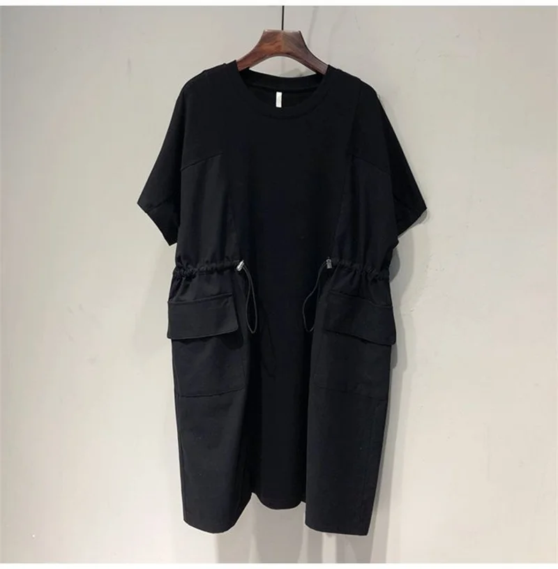Dresses Fat Extra Large Size 300 g Double Drawstring Waist Stitching Short Sleeve Dress Female Summer Loose Fake Two Skirts 2 - Image 5
