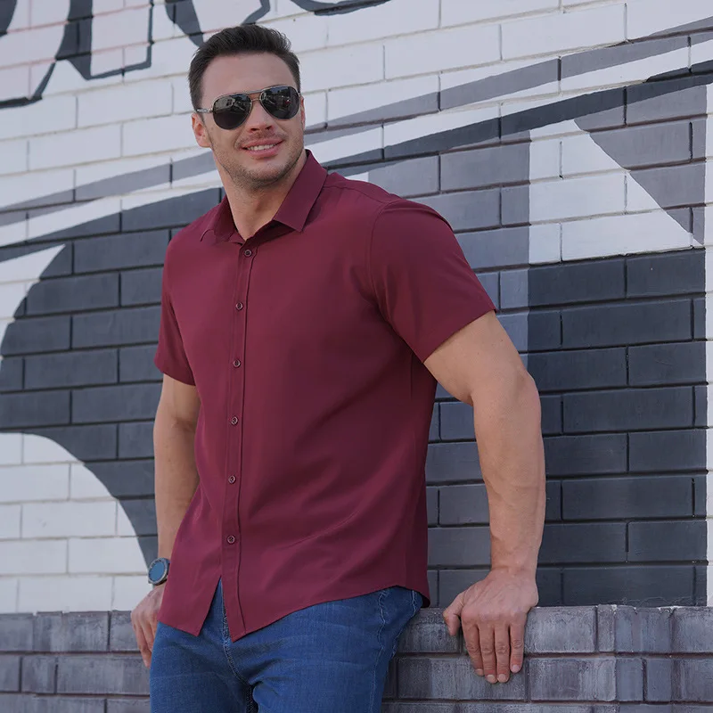 Oversized Shirts for Men Summer Thin Casual Loose Shirt Plus Size Business Shirt Big Size Short Sleeve Pure Color Tops 68-175KG - Image 6
