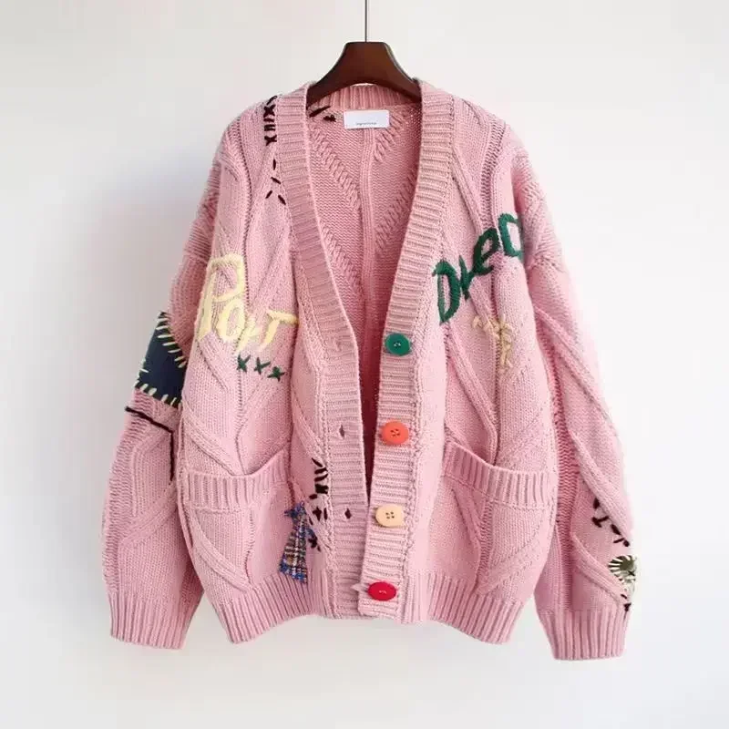 2024 Autumn Women's Cardigan Wool Sweater Korean Version New Embroidered Jacket Knitted Sweater Cardigan Hem Sweater Knitwear - Image 2