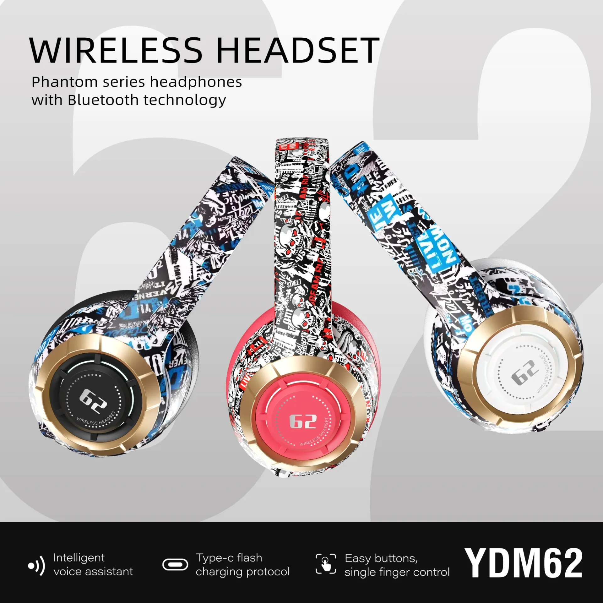 YDM62 Wireless Headphones HiFi Stereo Over Ear Bluetooth Headset With Mic Supports TF Noise Cancel Earphone For Cellphone PC - Image 6