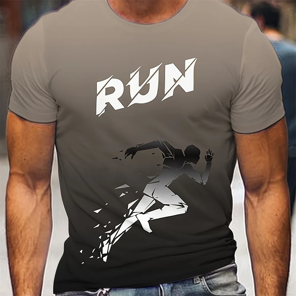 Men's Running Pattern Print Sports T-Shirt Fashion Summer Comfortable Short Sleeve Clothing Oversized Unisex Workout Tees Tops - Image 3