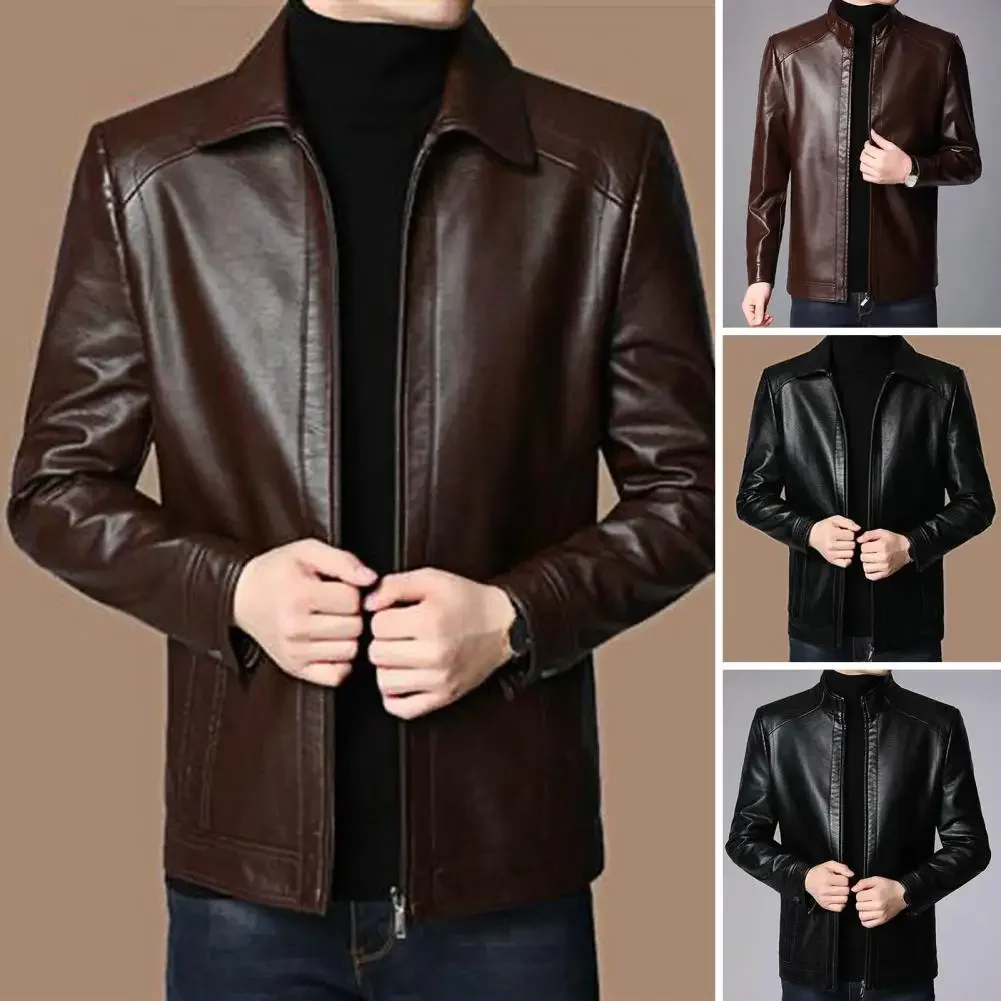 Stylish Protective for Cool Autumn Winter Thick Warm Windproof Men's Faux Leather Motorcycle Jackets Motorcycle Men Fall Jacket - Image 3