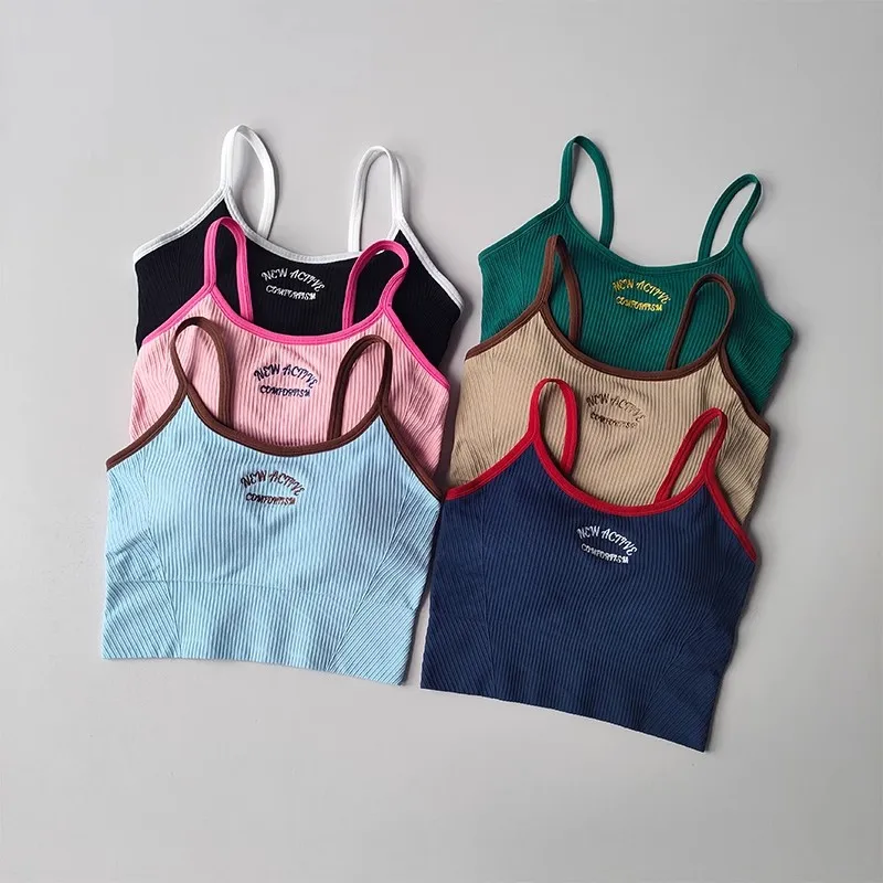 Women Breathable Sports Bra Fitness Tops Gym Crop Top Brassiere Push Up Camisole Sport Bras Gym Workout Top Letter Yoga Bra - Image 3