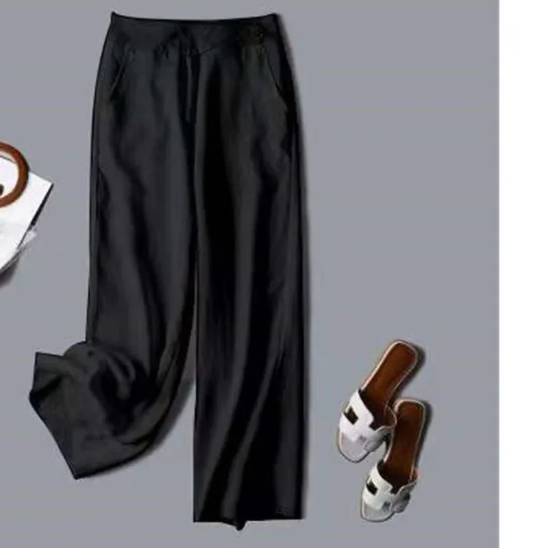 Spring Summer Women Cotton And Linen Wide Leg Pants Female Solid Color Loose Flax Straight Leg Trousers Ladies Leisure Pantalons - Image 4
