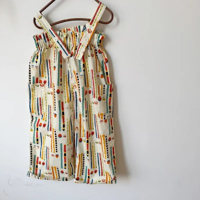 Kids Overalls Vacation Style Girls Big Pockets Straps Wide Leg Pants 2025 Spring Summer Boys Loose Thin Style Casual Trousers - Image 5