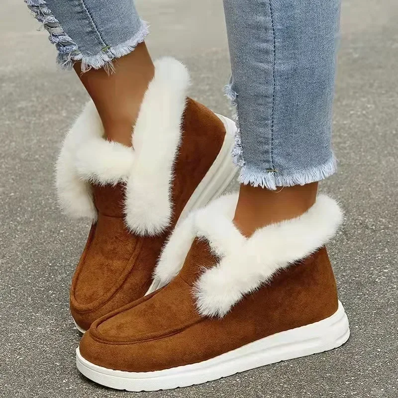 New Ladies Slip on Comfortable Ankle Boots Women Winter Warm Plush Fur Snow Boots Suede ShoesFemale Footwear Botas Femininas - Image 2