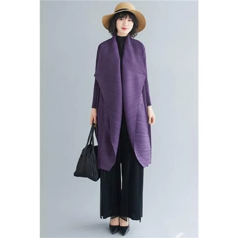Luxury Pleated Coat New Turn Down Collar Long Sleeve Mid-length Trench Coat Oversized Windbreaker Cardigan High-end Chic Jackets - Image 6