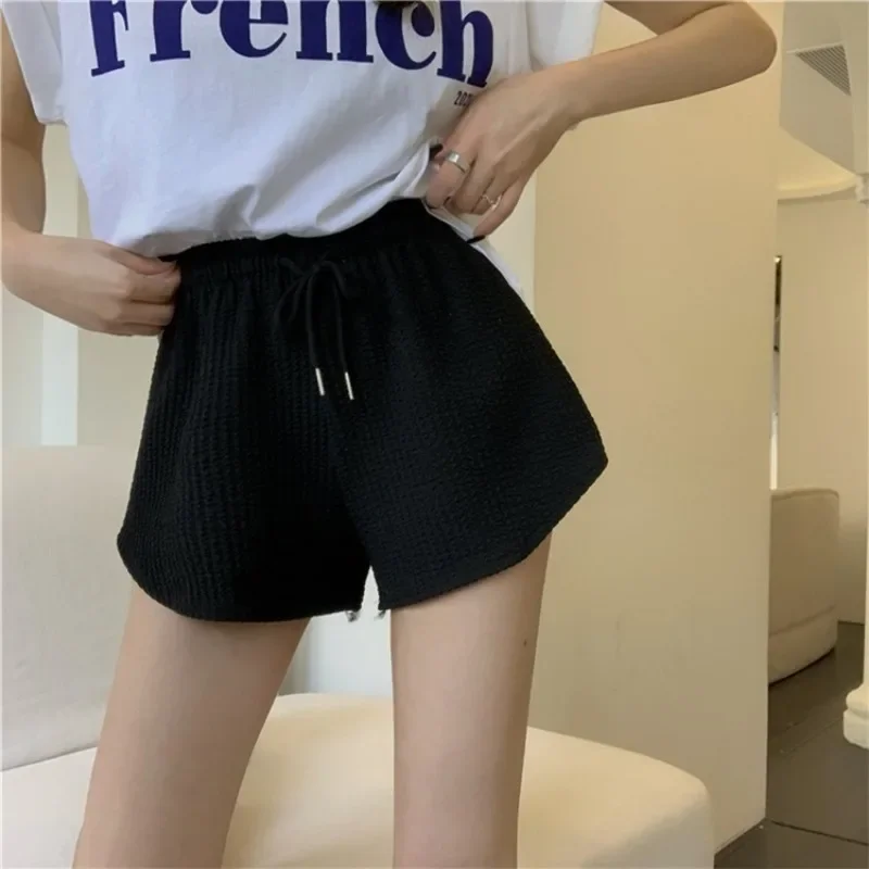 Women Shorts Summer High Elastic Lace Up Drawstring Sleep Bottoms Fitness Running Simple Home Safety Underwear Cool Comfortable - Image 3