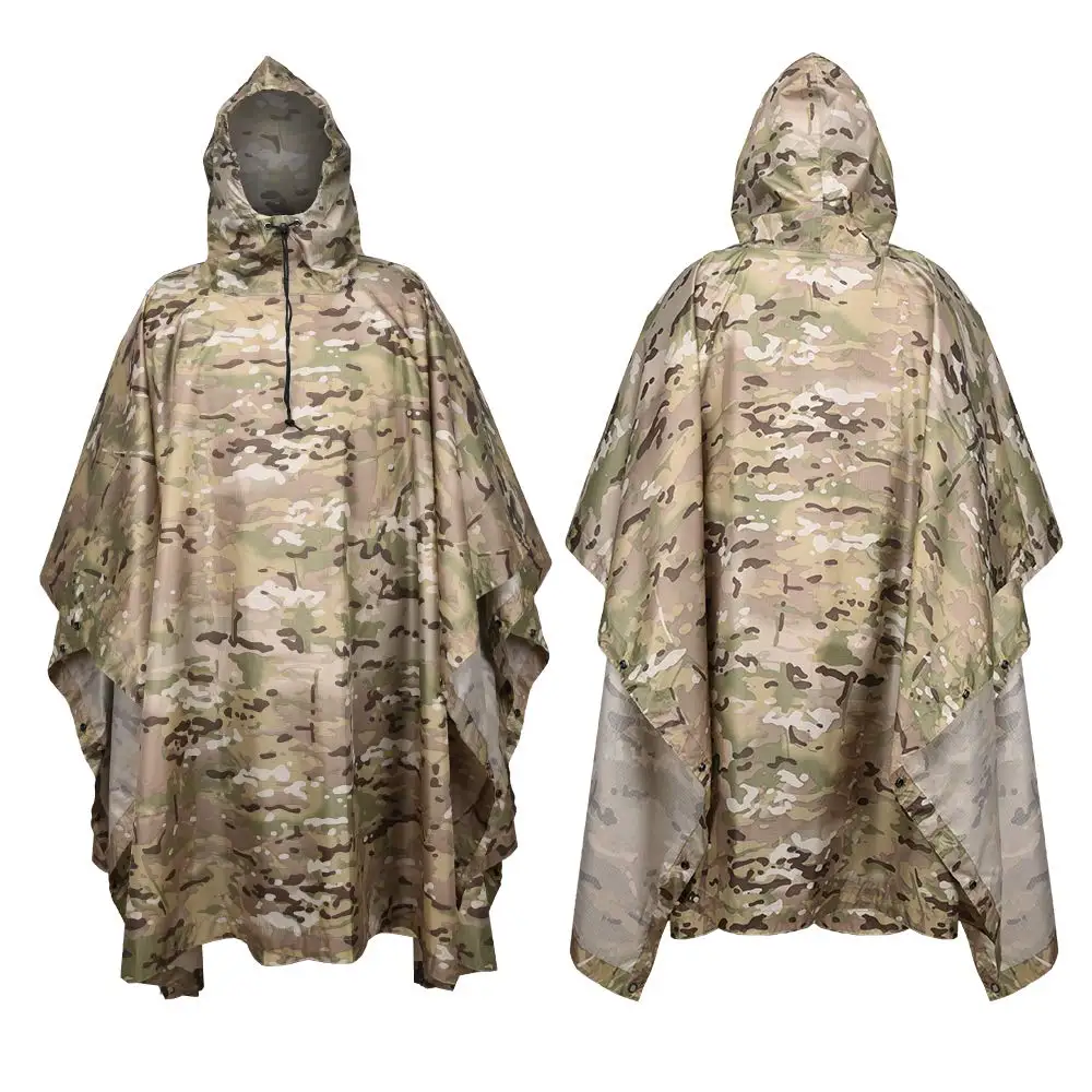 Camouflage Tactical Raincoat for Man Portable Folding Adult Army Waterproof Covered Military Poncho Women Motorcycle Rain Coat - Image 2